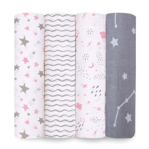 Little Grape Land Baby Muslin Cotton Swaddle Blankets 4-Pack for Newborn Girls, 47x47", Yellow