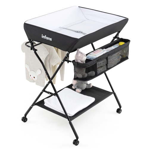 INFANS Portable Folding Changing Table with Wheels