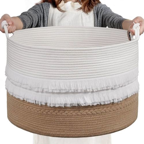 CherryNow Large Wicker Laundry Basket for Entryway, Bedroom, Jute Decorative Baskets for Clothes, Toys, Towel Basket for Bathrooom, 22 x 14 inches, 83L