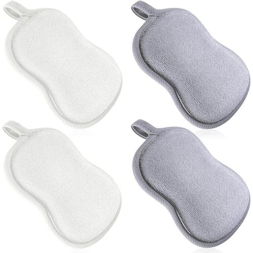 Tatuo 4 Pieces Baby Bath Sponge Cotton Baby Sponge Toddler Soft and Absorbent Loofah for Kids Babies Men Women (Grey,White)