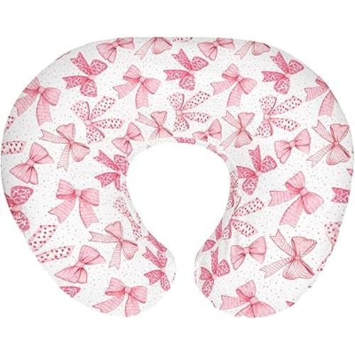 Pink Bows Baby Nursing Pillow Covers for Girl Pink Hair Bows Leopard Stripes Nursing Slipcovers for Breastfeeding Pillows Valentine Hearts Love Soft Stretchy Removable Cover for Newborn Infant