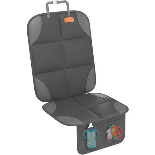 Car Seat Protector for Child Car Seat - Waterproof 600D Fabric Baby Seat Protectors for Non-Slip Backing Mesh Pockets for Baby and Pet, Easy Storage and Clean [1 Pack] Dark Gray