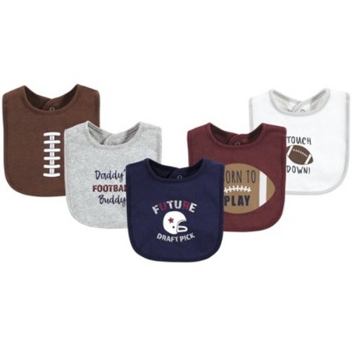 Hudson Baby Infant Boy Cotton Bibs, Brown Football, One Size