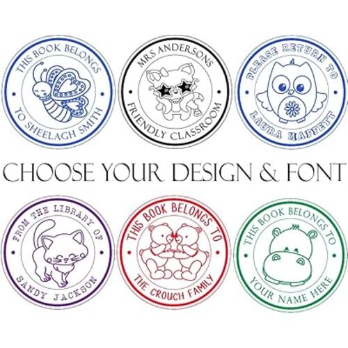 PICK FROM 100 CUTE ANIMAL DESIGNS! - Teacher Book Belongs To Stamp From the Library of Classroom Self Inking Stamp Custom Teacher Personalized Children Gift Book Naming Customized Name Rubber Stamper