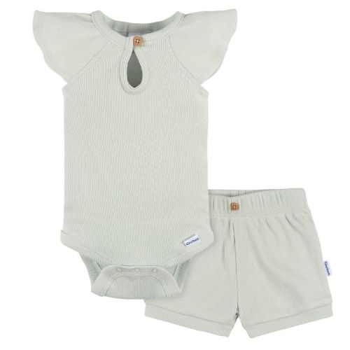 Gerber Baby Girls' 2-Pack Bodysuit and Shorts Set, Green Lily, Newborn