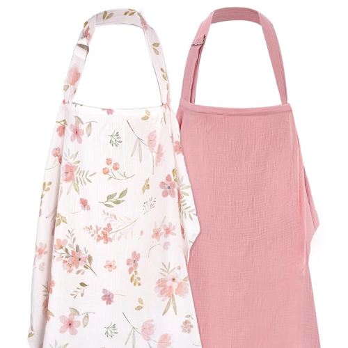 2 Pack Nursing Covers Muslin Nursing Cover Privacy Breastfeeding Cover for Moms Soft Cotton Breathable with Arch Neckline Soft Pink