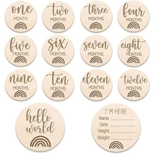 Baby Monthly Sign, Wooden Baby Announcement Sign, Baby Monthly Milestone, Monthly Milestone Card for Baby Girl or boy, Rainbow Milestone Markers, Milestone Discs