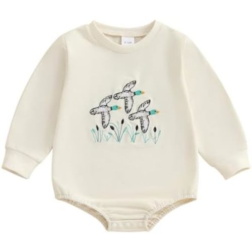 Newborn Baby Boy Girl Outfit Embroidery Mallard Duck Sweatshirt Romper Infant Fall Winter Hunting Clothes 3 6 12 Months