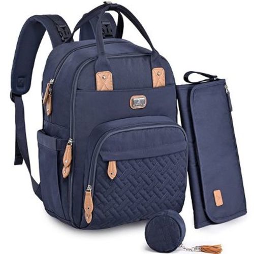 Dikaslon Diaper Bag Backpack with Portable Changing Pad, Pacifier Case and Stroller Straps, Black