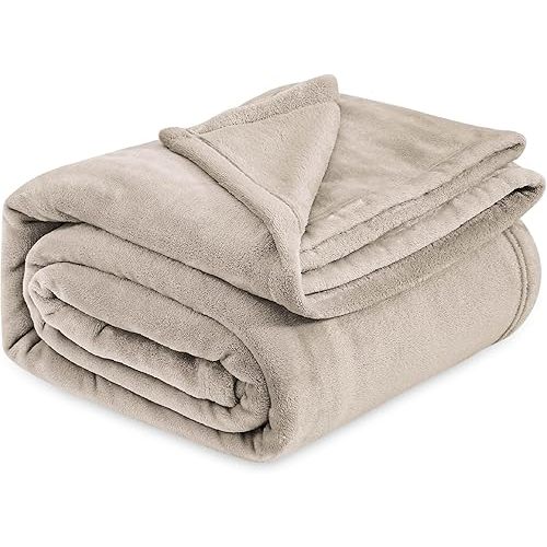 Bedsure Fleece Bed Blankets Queen Size Oxford Tan - Soft Lightweight Plush Fuzzy Cozy Luxury Blanket Microfiber, 90x90 inches