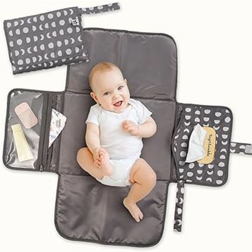Tiny Twinkle Portable Diaper Changing Pad – Foldable, Waterproof & Compact Travel Changing Mat with Storage | Smart Wipes Pocket for On-The-Go Parents(Luna)