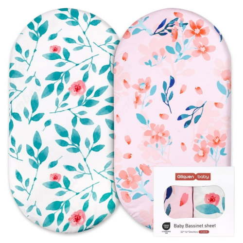 Gllquen Baby Bassinet Fitted Sheets Set 2 Pack For Newborn Infant Baby Girls, Pink Floral - Shop Black Friday Deals for 2024!