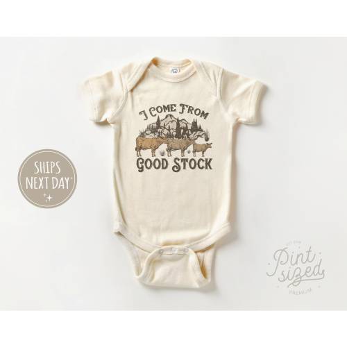 I Come From Good Stock Baby Onesie® - Cow Bodysuit - Cute Country Natural Onesie®