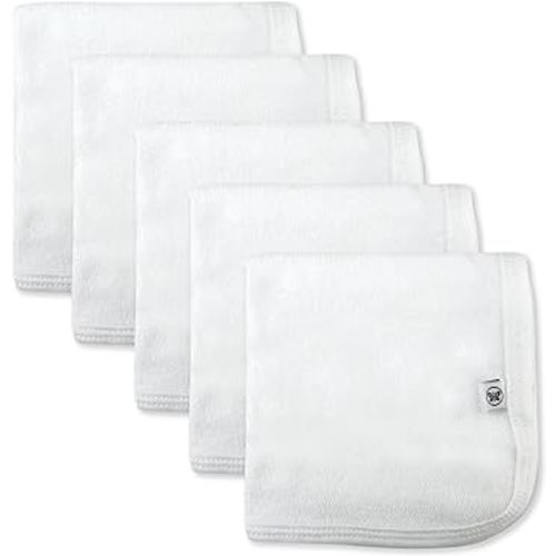 HonestBaby Unisex Baby Organic Cotton Washcloth Multi-Pack Winter Accessory Set, 5-Pack Honestly Pure White, One Size