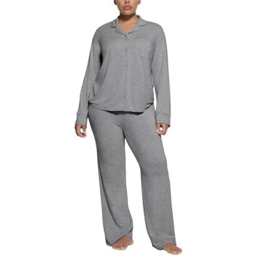 Women's Pajama Sets Long Sleeve Button Down Soft Knit Sleepwear 2 Piece Lounge Set