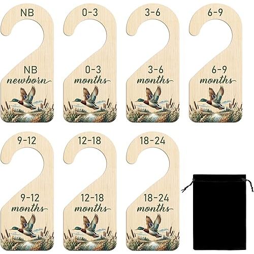 R HORSE Wooden Baby Closet Dividers - 8Pcs Mallard Duck Baby Closet Organizer Double-Sided Newborn Clothes Size Hanger Dividers Nursery Decor Birthday Gift for Boy Girl (0-24 Months)