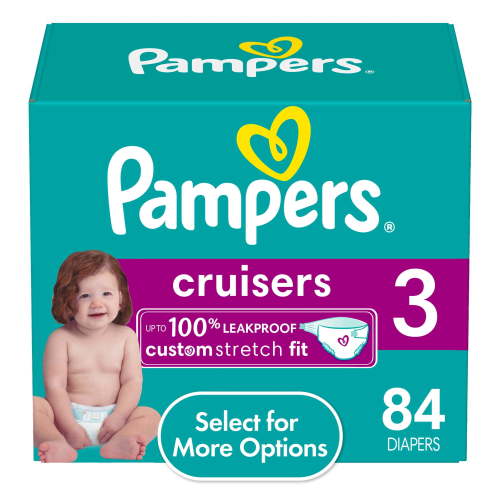 Pampers Cruisers Size 3 Diapers, 84 Count, Custom Stretch Fit and Leakproof Protection