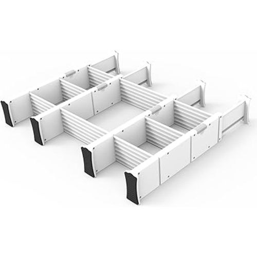 KABUM Adjustable Drawer Divider Organizer Clothes Dresser Organizer,Expandable Organization for Home, Office,2.8" High Expandable from 11.7" to 18.5",4 Dividers with 6 Short and 2 Long Inserts