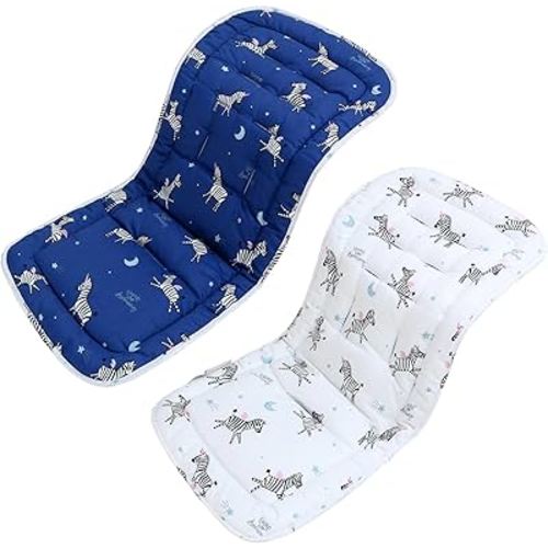 Baby Stroller Cushion,Infant Car Seat Insert-Reversible Universal Breathable and Soft Newborn Stroller Mat,100% Cotton Cover Toddler Seat Pad Liner-34x78cm,1 Pack(Blue Zebra)
