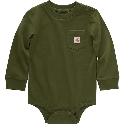 Carhartt Unisex Baby Long-Sleeve Pocket Bodysuit - 9 Months - Chive