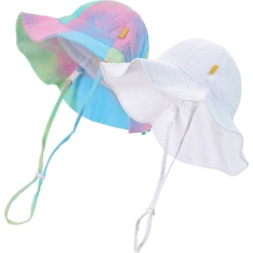 Baby Girls Sun Hat Cute Flower Toddler Summer Outdoor Infant Beach Wide Brim Flowers and tie dye