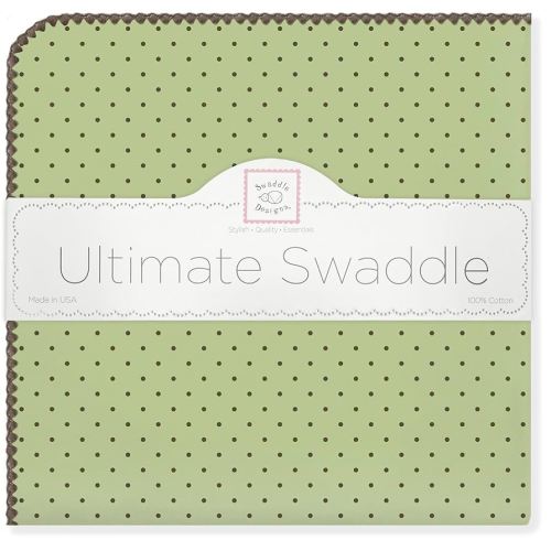 SwaddleDesigns Large Receiving Blanket, Ultimate Swaddle for Baby Boys, Girls, Softest US Cotton Flannel, Best Shower Gift, Made in USA, Brown Polka Dots on Lime (Mom's Choice Award Winner)