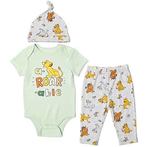 Disney Pixar Toy Story Monsters Inc. Lion King Mickey Mouse Mike Baby Bodysuit Pants and Hat 3 Piece Set Newborn to Infant