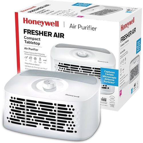 Honeywell Air Purifiers for Home Bedroom, Living Room, Kitchen & Dorm Room (100 sq ft), Dual Action Air Filter Helps Capture Dust, Pollen, Pet Dander & Smoke, HHT270, Tabletop, White