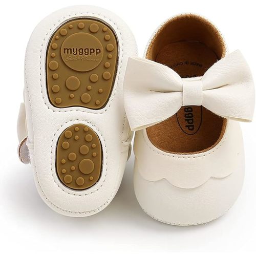Baby Girls Mary Jane Flats with Bowknot Flowers Soft Newborn Infant First Walkers Crib Shoes Wedding Party Christmas Dress Shoes - 0-6 Months Infant - Aa5 White
