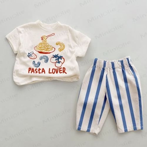 PASTA LOVER Baby Blue Vertical Striped 2-piece Set