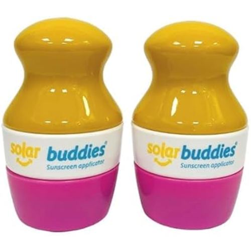 Duo Pink Pack Of Solar Buddies Refillable Roll On Sponge Applicator For Kids, Adults, Families, Travel Size Holds 100ml Travel Friendly for Sunscreen, Suncream and Lotions
