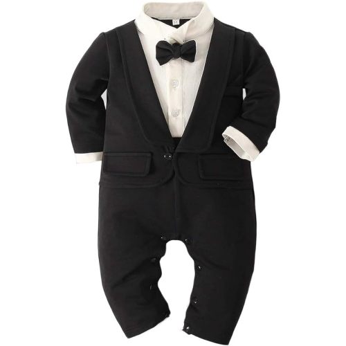 Baby Boys' Tie Striped Vest Gentleman One-Piece Romper Wedding Outfit