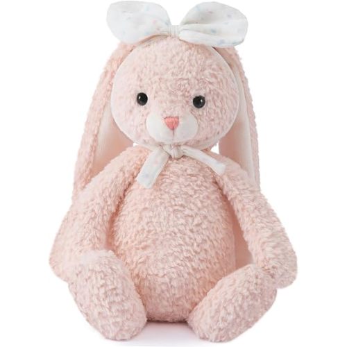 Bunny Stuffed Animal Soft Rabbit Cuddly Toy 10'' Long - Eared Plush Bunny with White Bow Headband Plush Toys for Babies and Toddlers