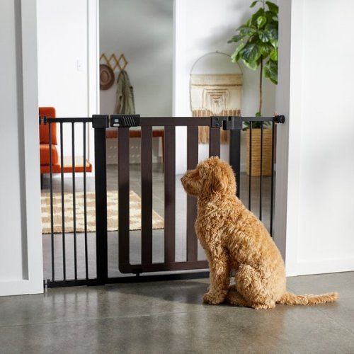 Frisco Wood & Metal Extra Wide Auto-close Dog Gate in Espresso Color