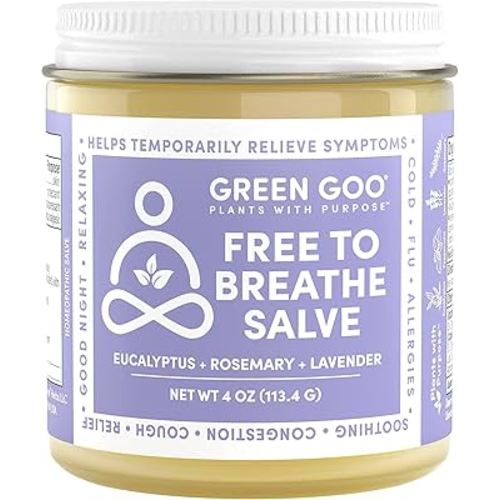 Green Goo Free To Breathe Natural Decongestant, Chest Rub Cream For Relief From Congestion & Difficulty Breathing, Promotes Restful Sleep, 4 Oz