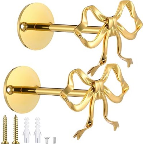 Blulu 2 Pcs Metal Bow Curtain Holdbacks Wall Mounted Bow Curtain Hold Backs for Curtains Elegant Gold Holders for Living Room Bedroom Office Home