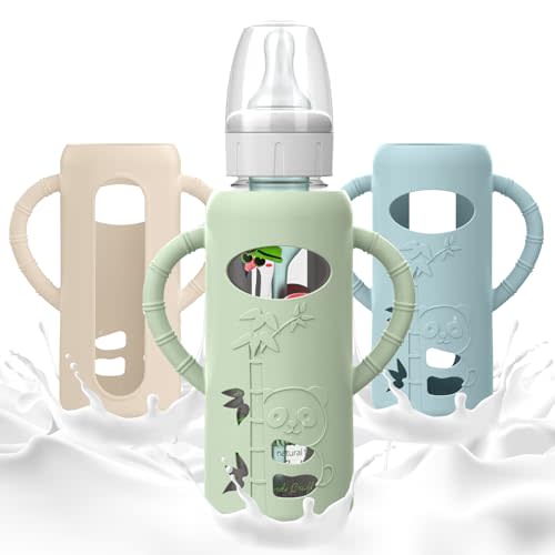 3 PCS Dr Brown Glass Bottles Silicone Sleeves, Compatible with Dr Browns Glass Bottles 8 oz, Anti-Drop Dr Brown Baby Bottles Sleeves with Handles, Heat-Insulating and Easy to Clean