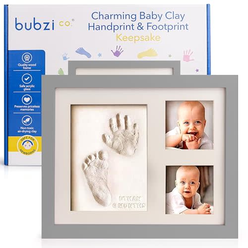 Baby Keepsake Frame: Foot & Hand Print Kit - Nursery Pictures Frames - New Mom & Baby Shower Gifts (Cool Gray)