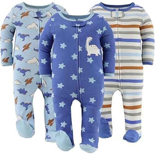 The Peanutshell Baby Boy Sleeper Set for Newborns & Infants 0-9 Months (3-Pack) - Newborn Baby Boy Sleepers - Cobalt Dino