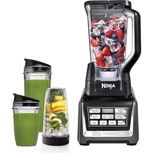 Ninja BL642 Nutri Ninja Personal & Countertop Blender with 1200W Auto-iQ Base, 72 oz. Pitcher, and 18, 24, & 32 oz. To-Go Cups with Spout Lids, For Smoothies, Shakes & More, Dishwasher Safe, Black