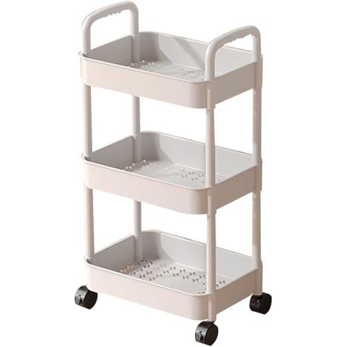 Rolling Storage Rack Storage with Wheels 3-Tier Shelves Shelf Storage Plastic Storage Shelving Shelf Rack Garage Storage Shelves Kitchen Storage Rack for Living Room Office Bathroom (White)