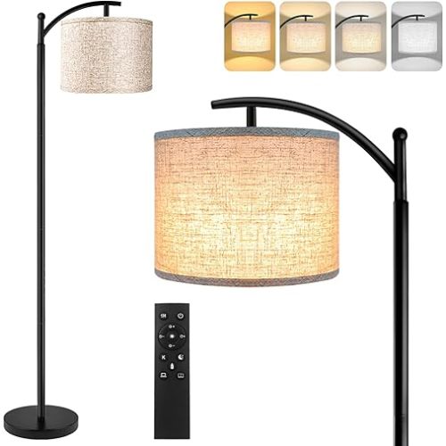 ROTTOGOON Floor Lamp for Living Room, 4 Color Temperature LED Floor Lamp with Remote Control & Foot Switch, LED Bulb Included, Modern Standing Lamp for Bedroom, Study Room, Office - Black