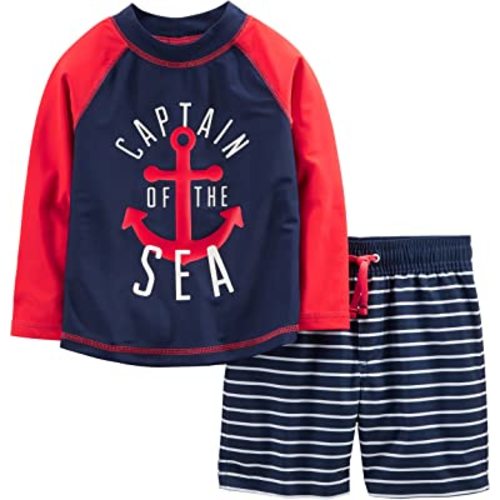 Simple Joys by Carter's Toddlers and Baby Boys' Swimsuit Trunk and Rashguard Set