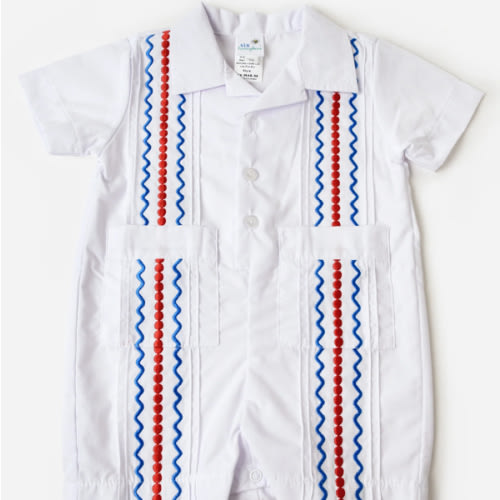 Six Honeybees Baby Boys' Guayabera Romper | $72.00 | Saint Bernard