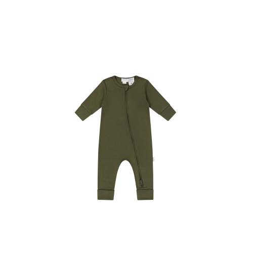 Pima Cotton Frankie Zip Onepiece - Deep Olive