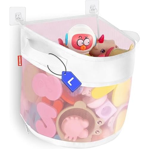UNEEDE Bath Toy Organizer,4.15 Gallons Bathtub Toy Storage Organizer,Quick Access Bath Toy Holder For Bathtub,Baby Organizer And Storage,Quick Dry Baby Bath Toy Storage For Tub,Mesh Shower Caddy(Pink)