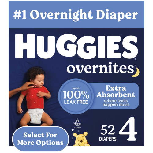 Huggies Overnites Nighttime Baby Diapers, Size 4 (22-37 lbs), 52 Ct (Select for More)