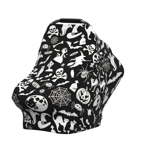 Goth Halloween Skull Pumpkin Gothic Baby Stuff Car Seat Cover for Baby,Mom Nursing Breastfeeding Covers,Multi-Use Car Seat Canopy Carrier Cover,Newborn Shower Gift for Boys Girls