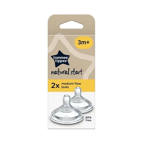 Tommee Tippee Natural Start Bottle Teats - Medium Flow 3M+ 2 Pack | Baby Bunting AU