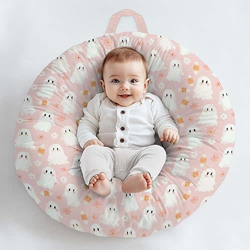 Cartoon Halloween Flowers Floral Pattern Baby Lounger Cover, Unisex Fall Holiday Removable Infant Newborn Snug Fit Floorseat Sleeping Lounger Slipcover for Boys Girls Lounger Pillow, Cover Only-24*26
